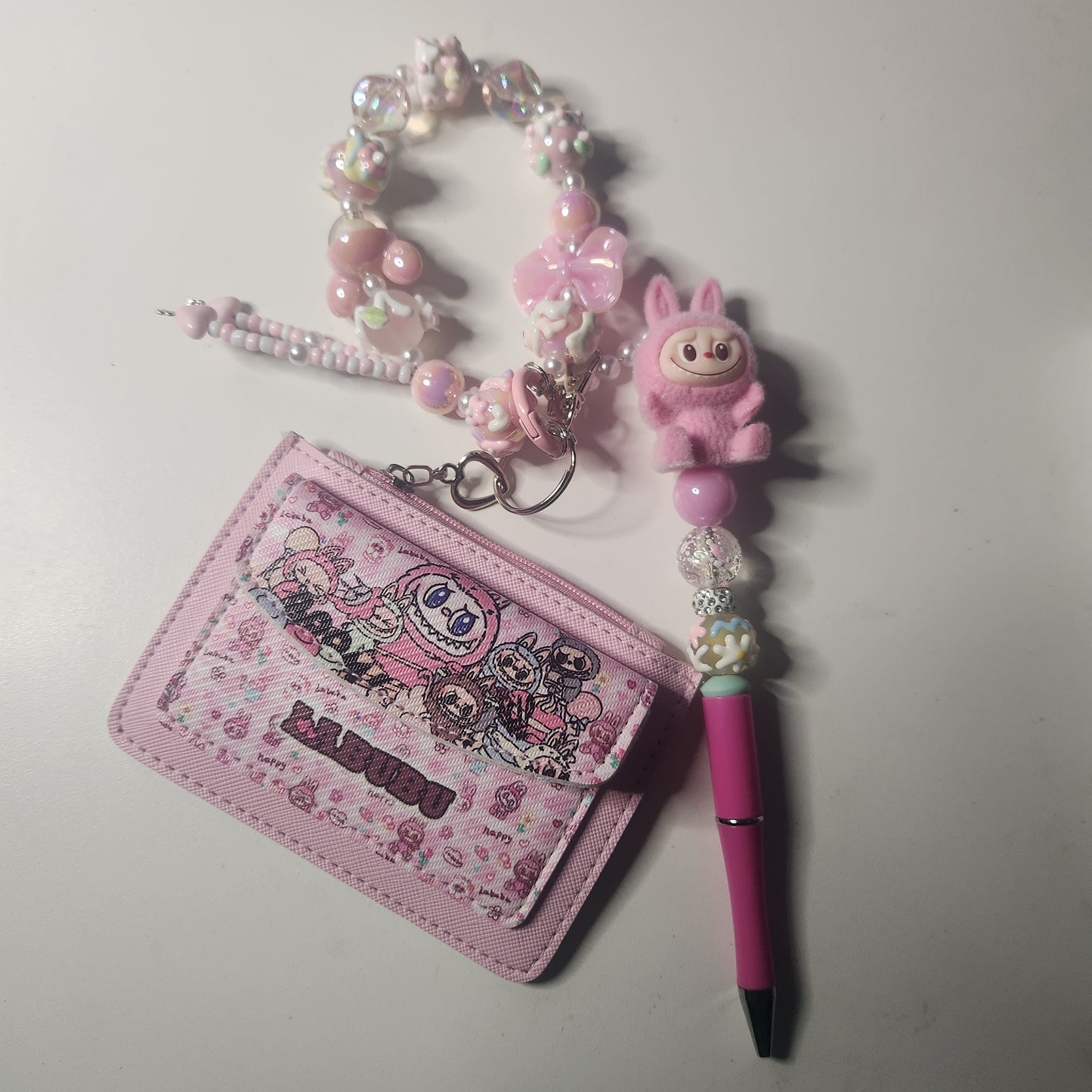 (Live Claim) Character Beaded Pen Wristlet Beaded Keychain with Wallet