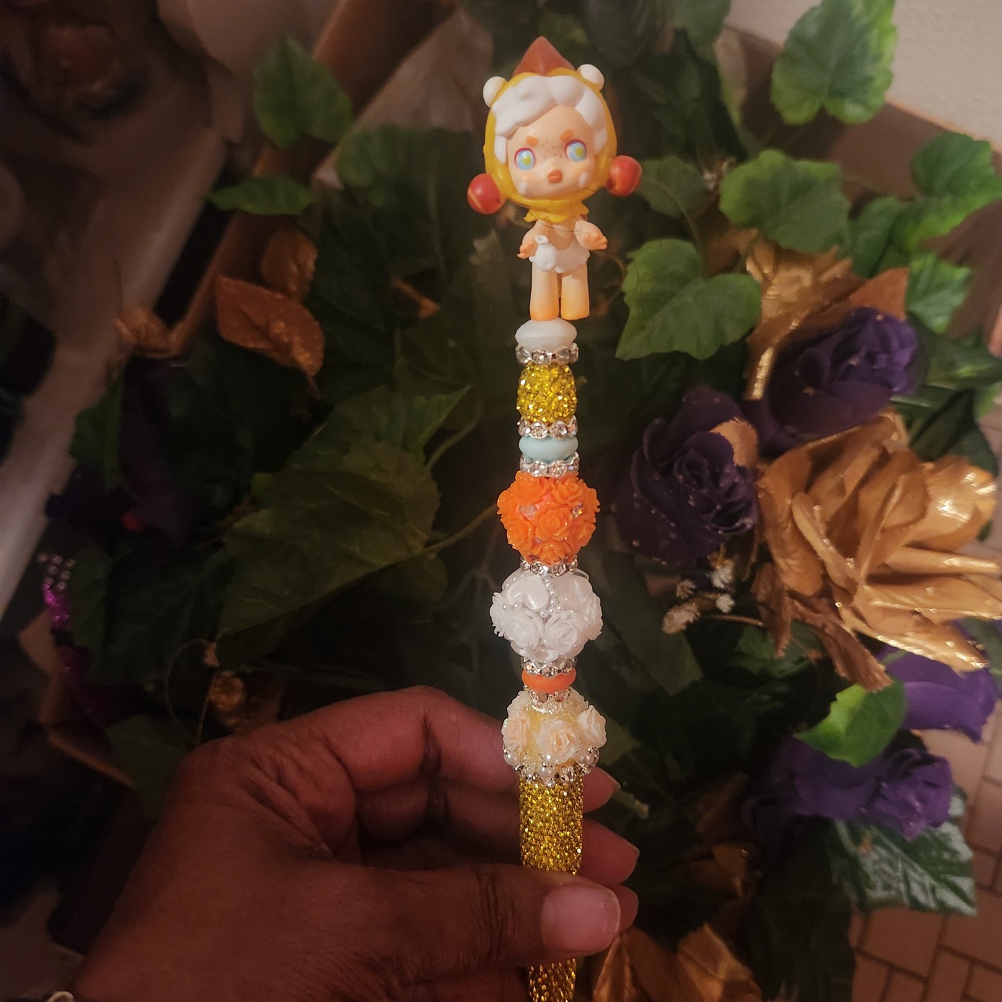 Skull Panda Yellow Rhinestone Pen (Premade)