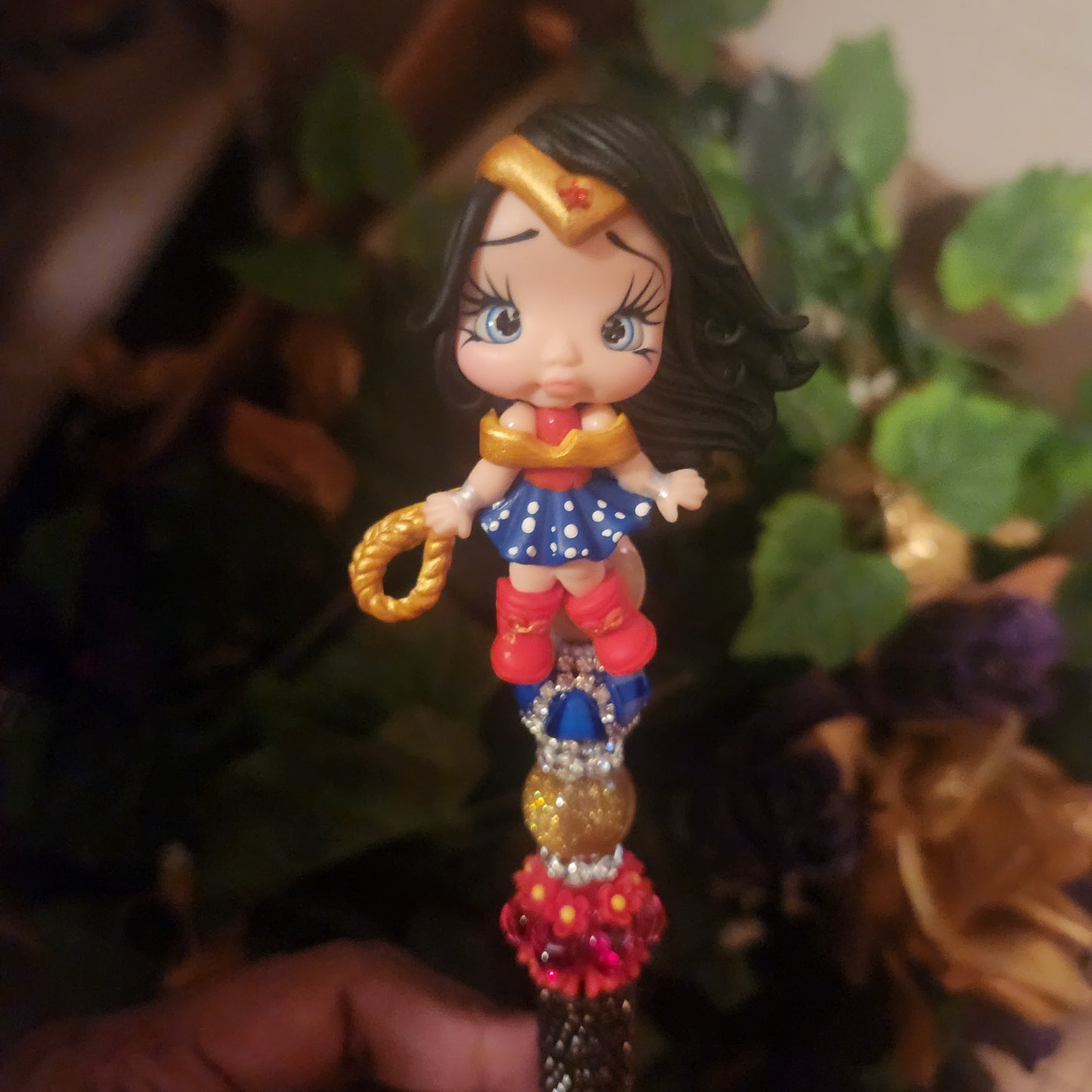 Wonder Woman Clay Black Rhinestone Pen (Premade)