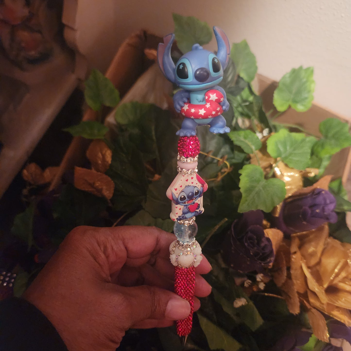 Stitch Duck Tube Red Rhinestone Pen (Premade)