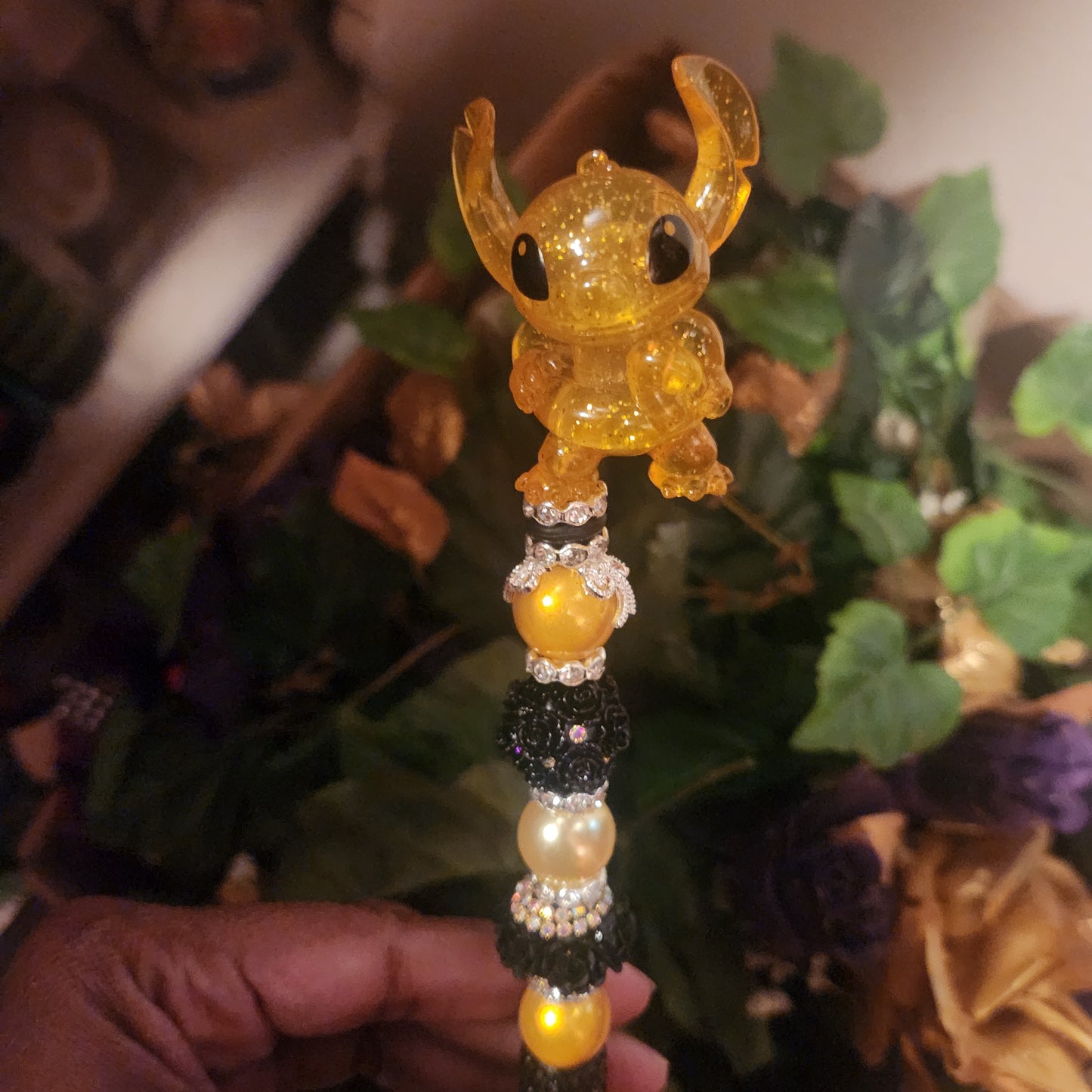 Stitch Holographic Black Rhinestone Pen (Premade)
