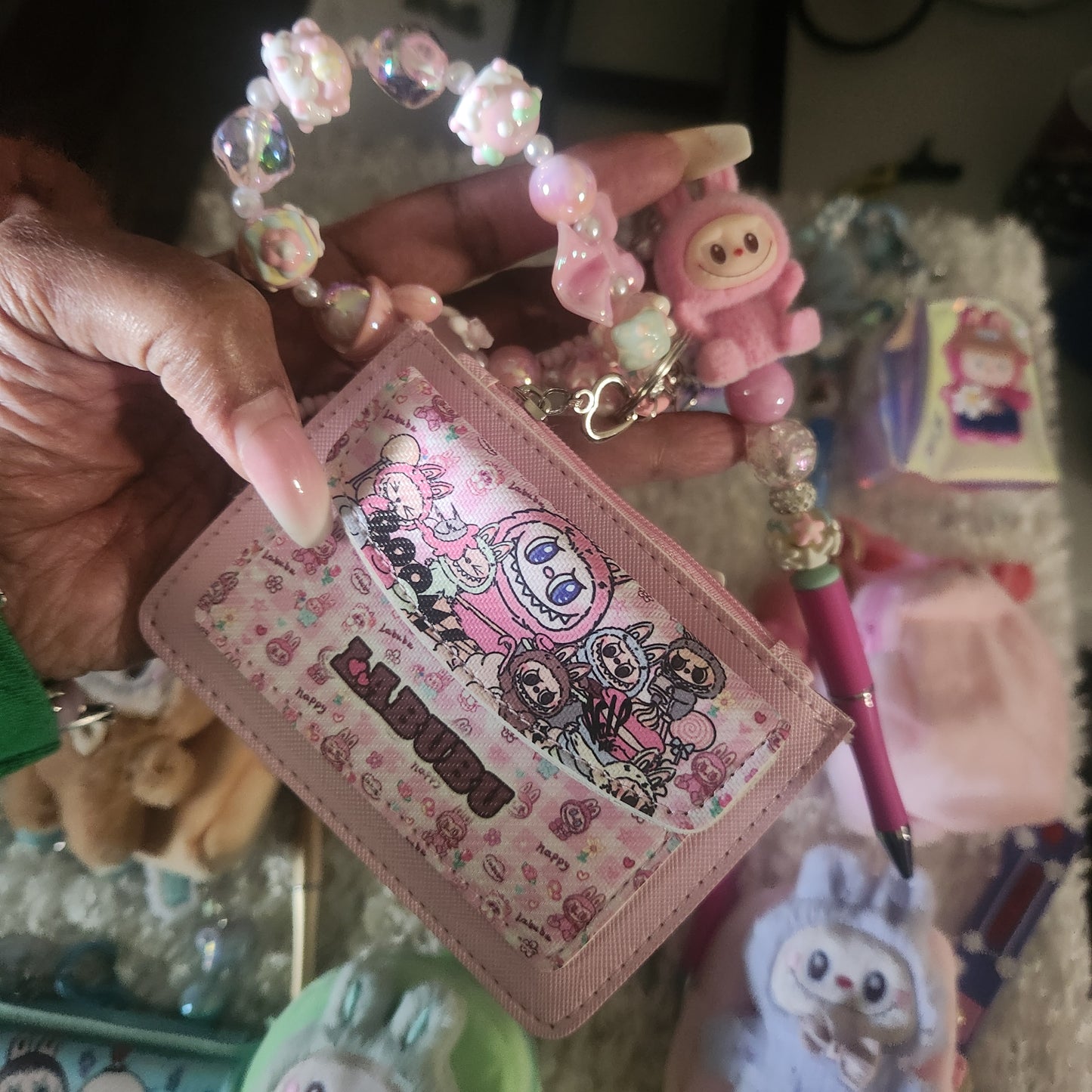 (Live Claim) Character Beaded Pen Wristlet Beaded    Keychain with Wallet