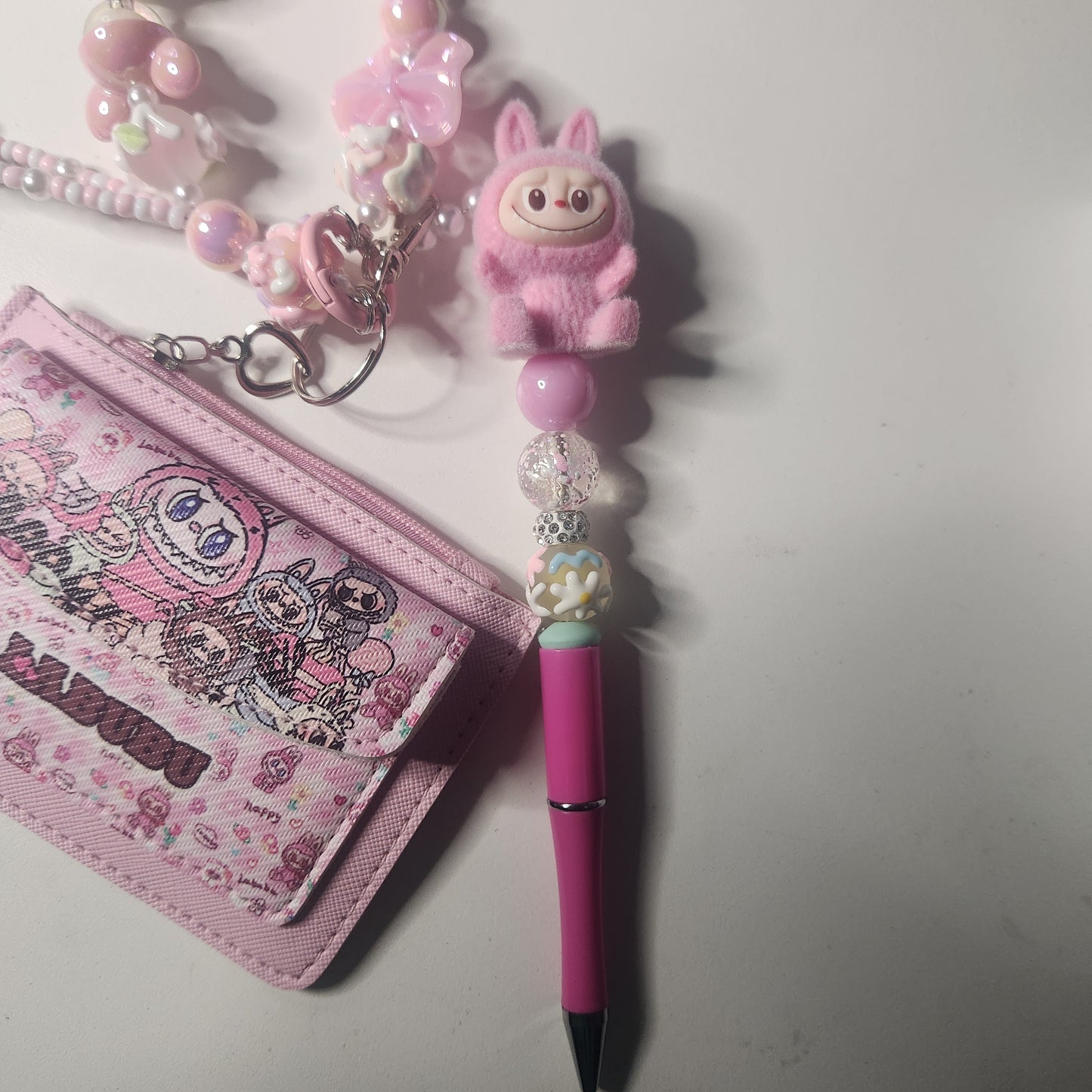 (Live Claim) Character Beaded Pen Wristlet Beaded    Keychain with Wallet