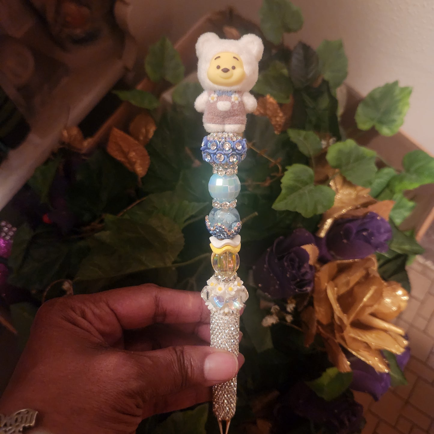 Winnie the Pooh Flocked Silver Rhinestone Pen