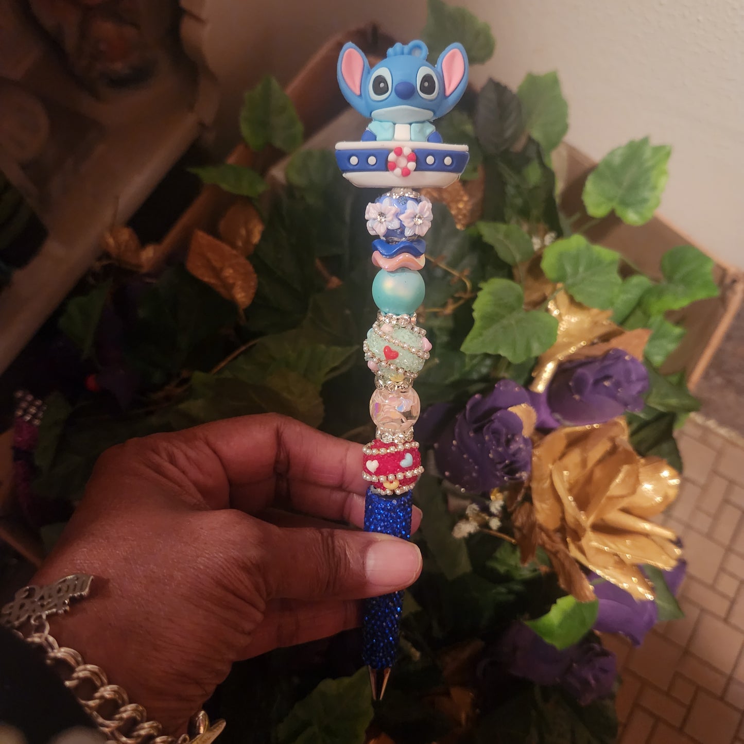 Stitch on Boat Silver Rhinestone Pen (Premade)