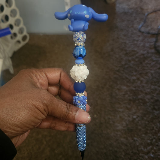Cinnamon Roll Rhinestone Blue Pen (Premade)
