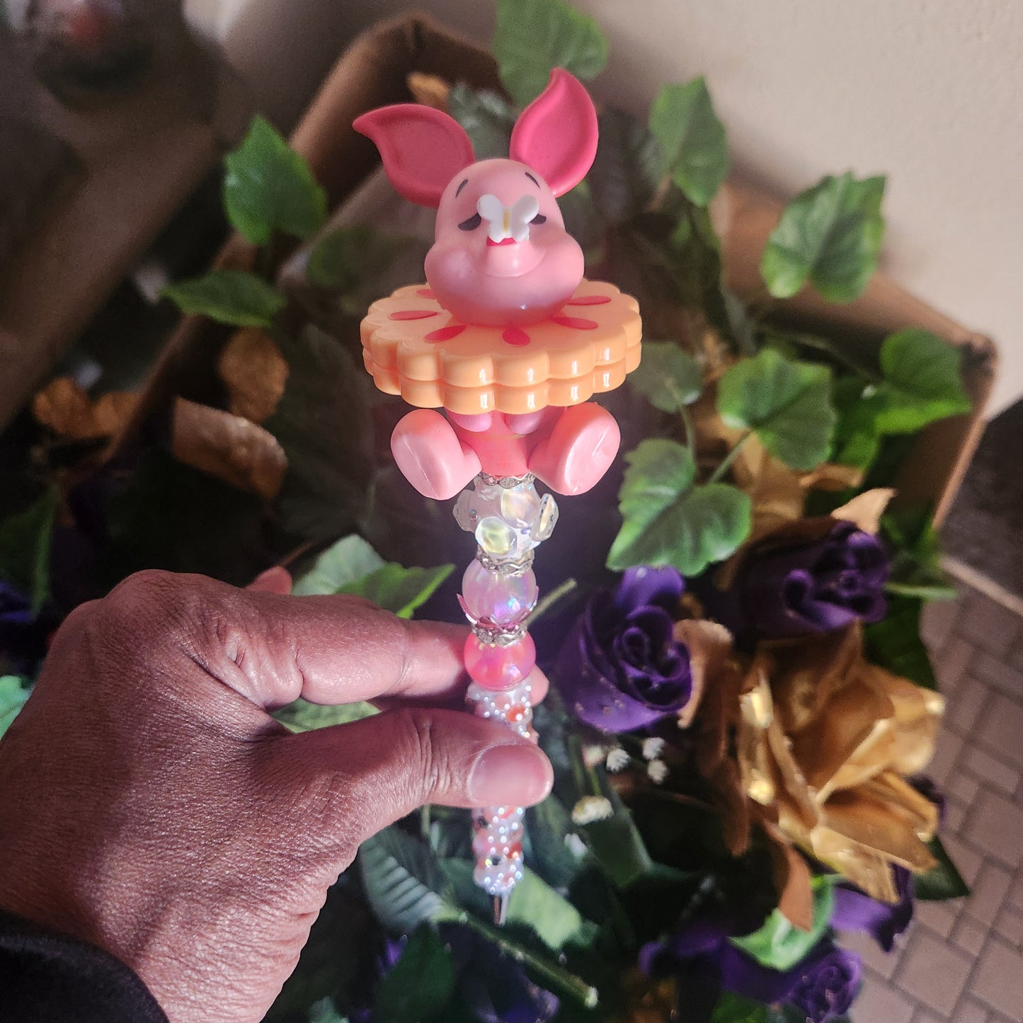 Piglet Butterfly Nose Multi-Color Rhinestone/Pearls Pen (Premade)