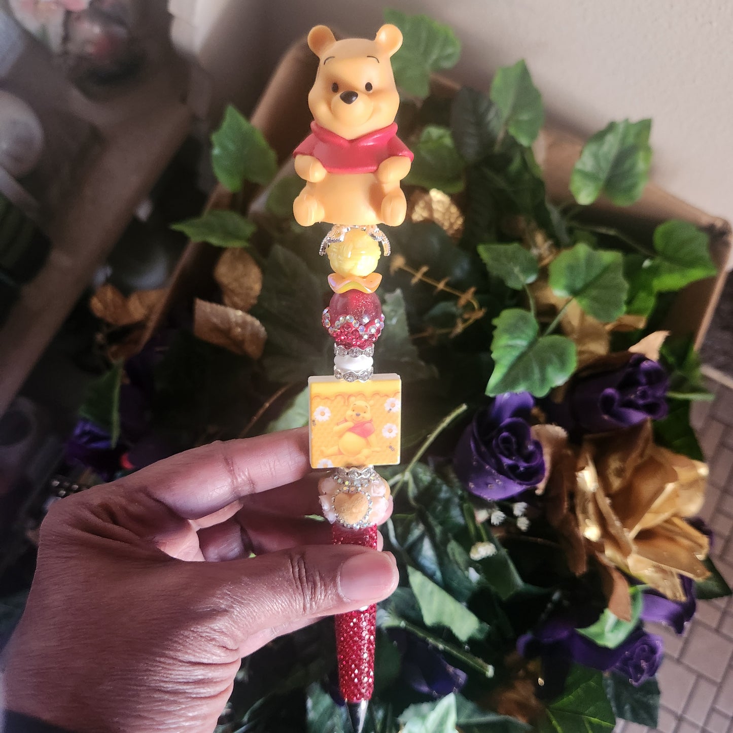 Winnie The Pooh Red Rhinestone Pen (Premade)