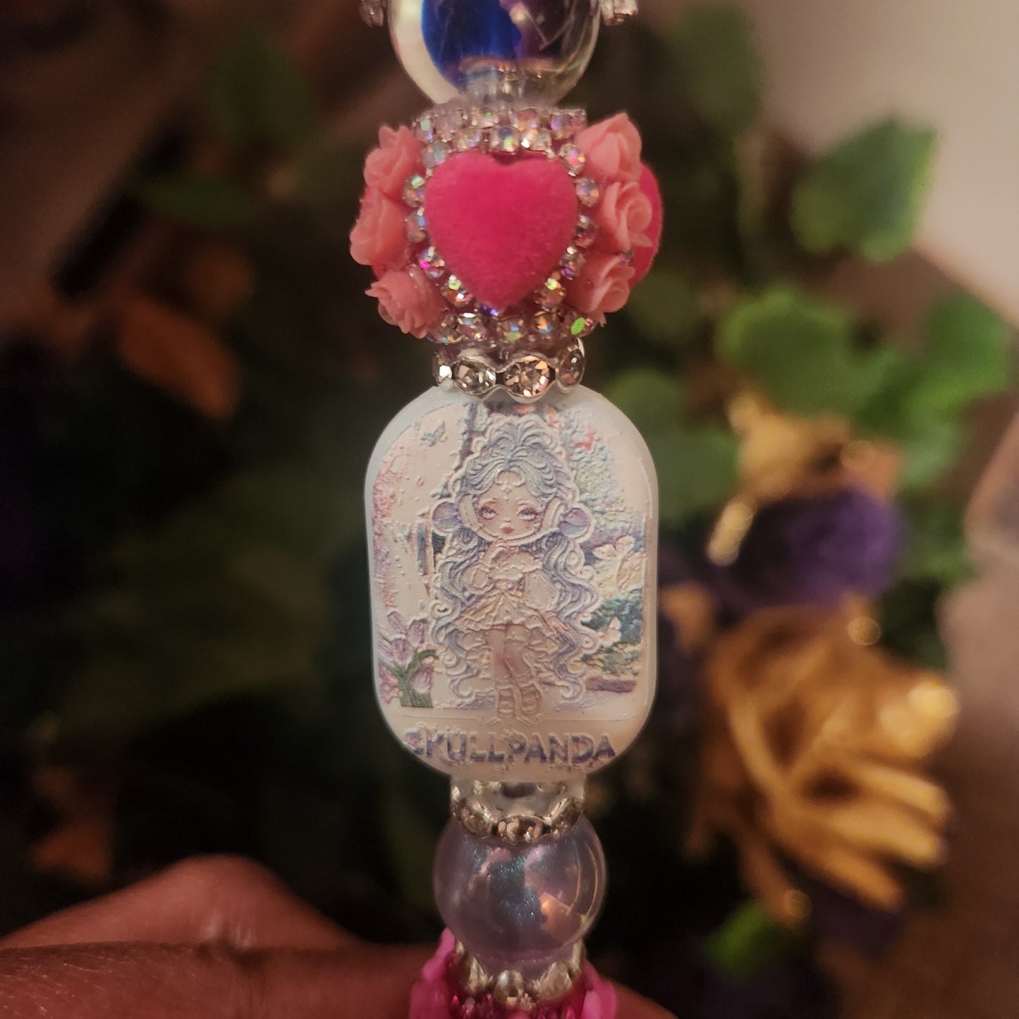 Skull Panda Pink Black Rhinestone Pen (Premade)
