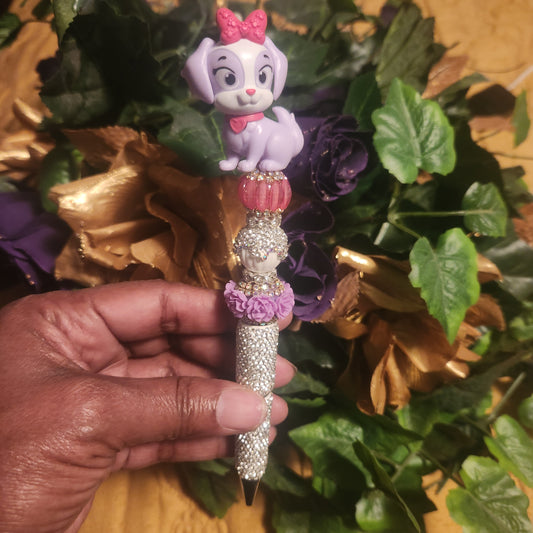 Cream Puff Silver Rhinestone Pen (Premade)