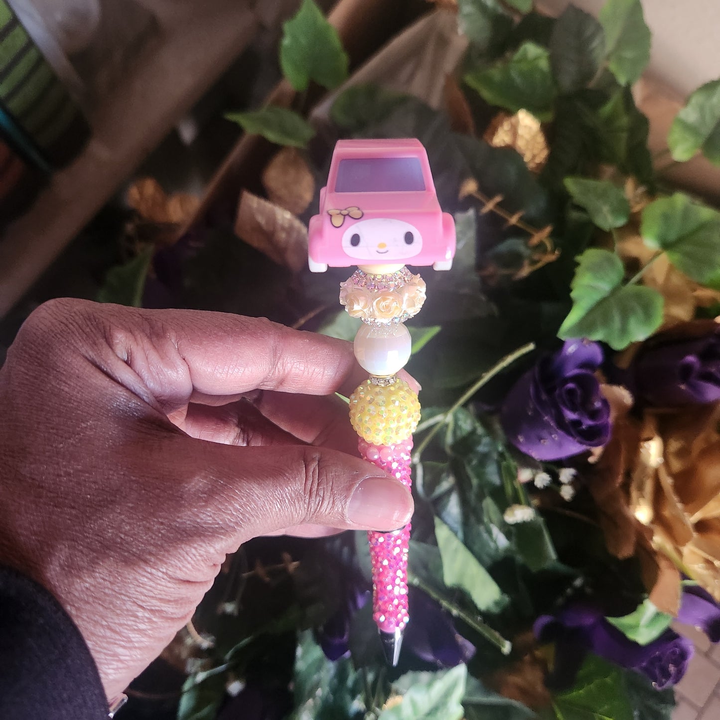My Melody Pink Car Pink Pearls /Rhinestone Pen (Premade)