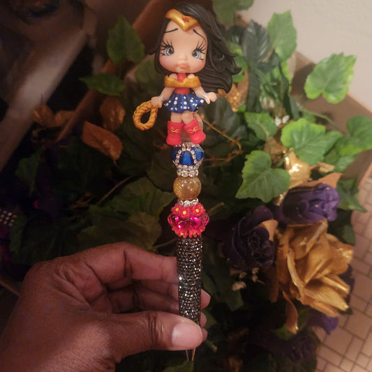 Wonder Woman Clay Black Rhinestone Pen (Premade)
