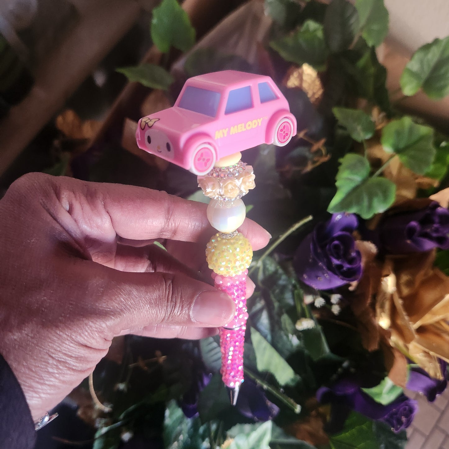 My Melody Pink Car Pink Pearls /Rhinestone Pen (Premade)