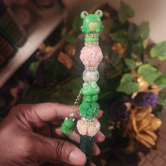 Frog Double stack w/charm Dark Green Rhinestone Pen (Premade)