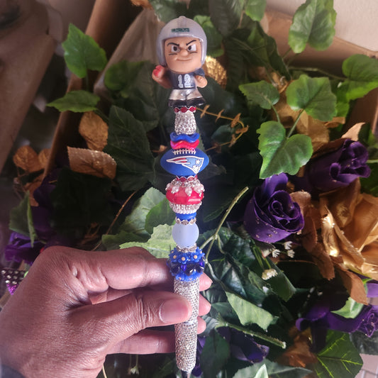 New England Patriots Silver Rhinestone Pen (Premade)