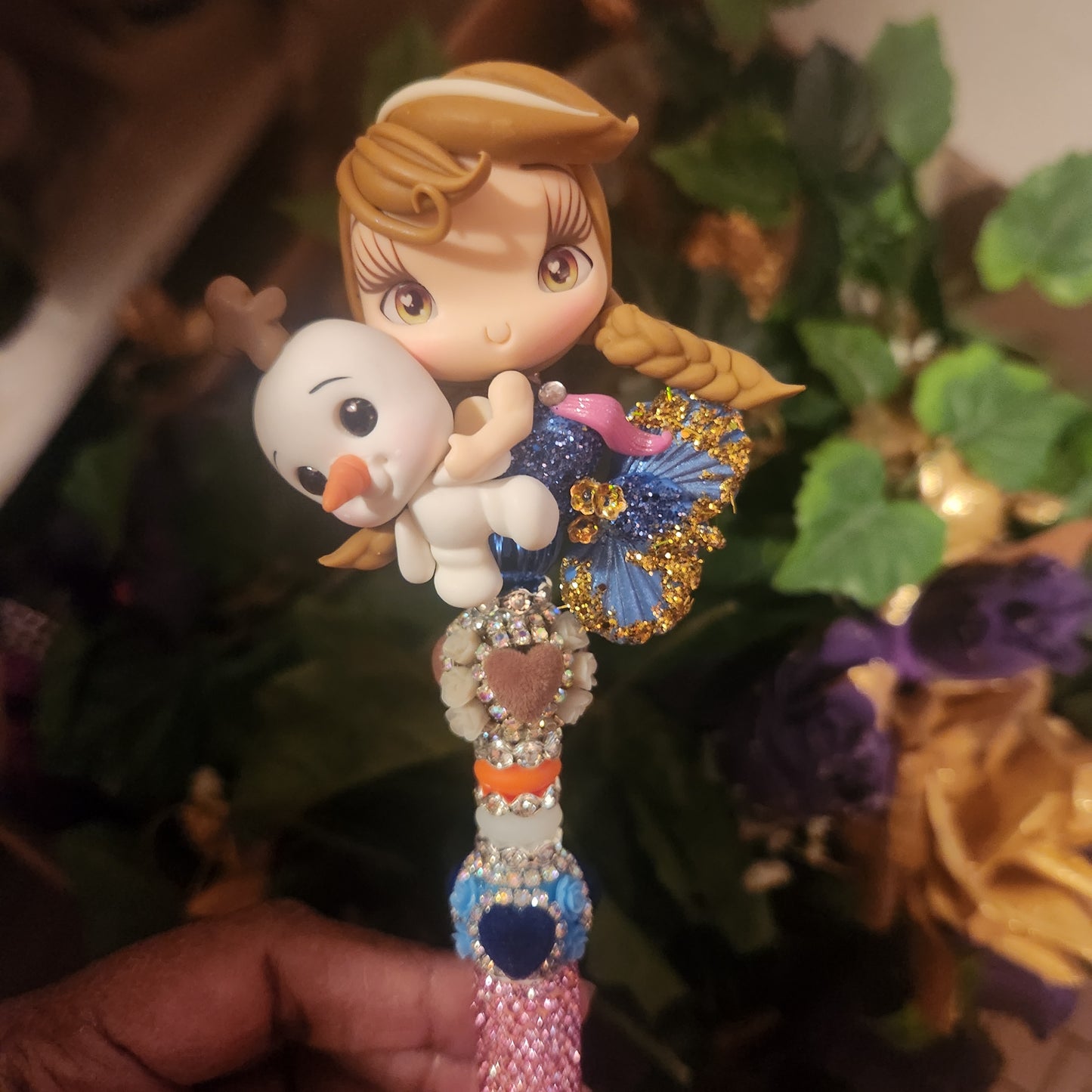 Princess and Olaf Clay Pink Rhinestone Pen (Premade)