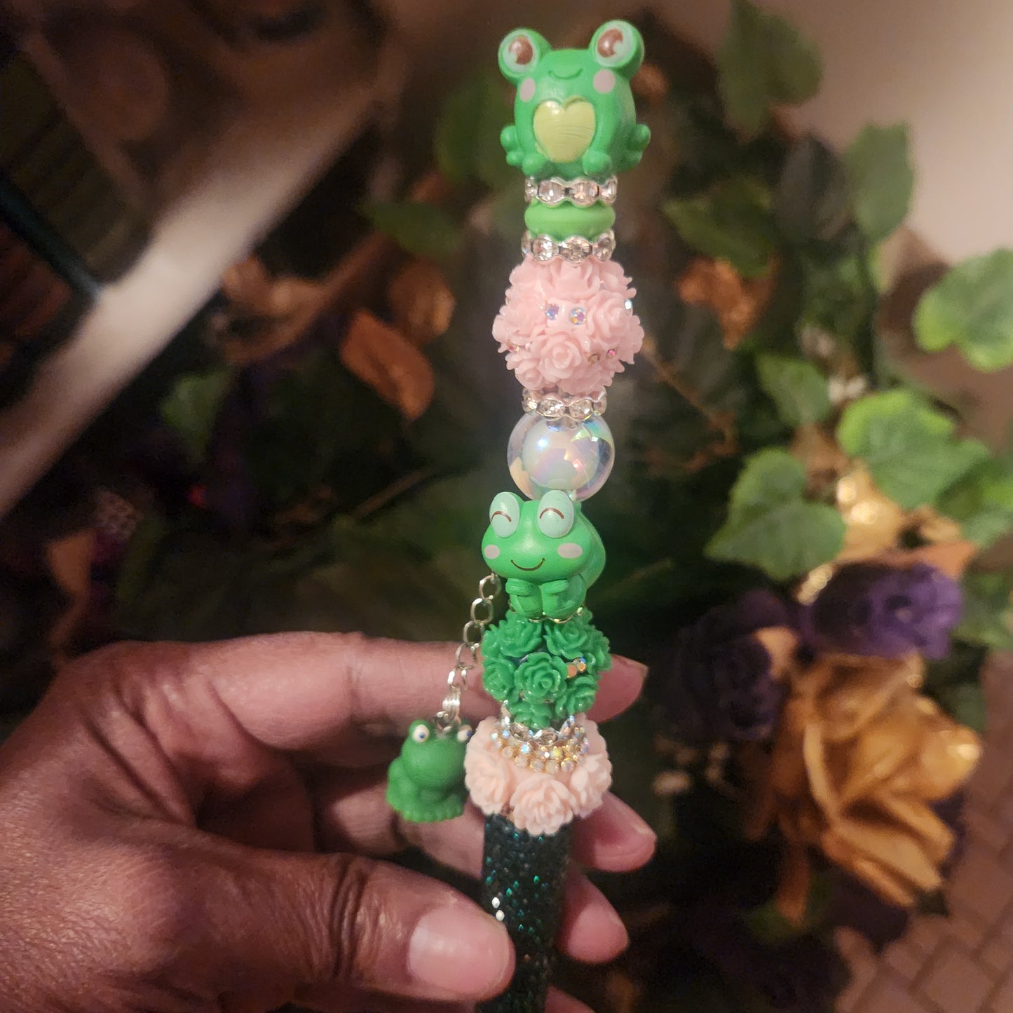 Frog Double stack w/charm Dark Green Rhinestone Pen (Premade)