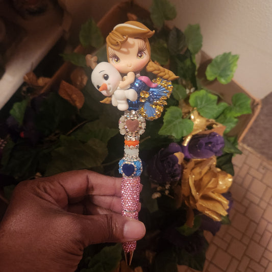 Princess and Olaf Clay Pink Rhinestone Pen (Premade)
