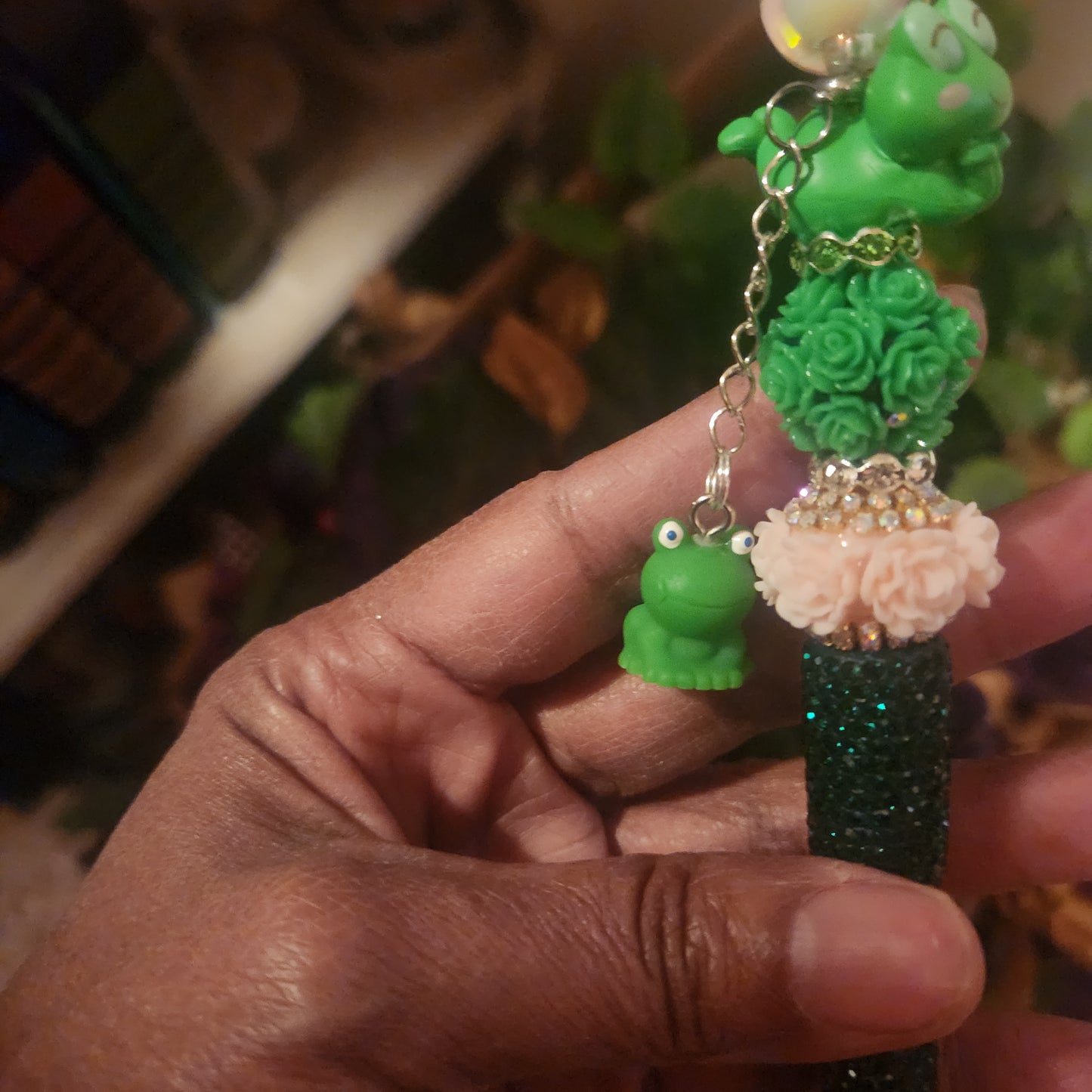 Frog Double stack w/charm Dark Green Rhinestone Pen (Premade)