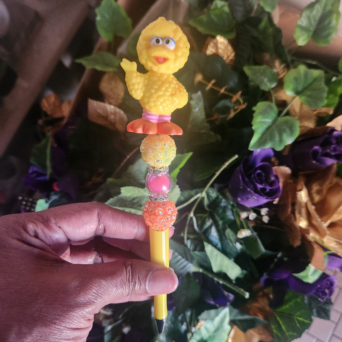 Big Bird Yellow Rhinestone/Pearls Pen (Premade)